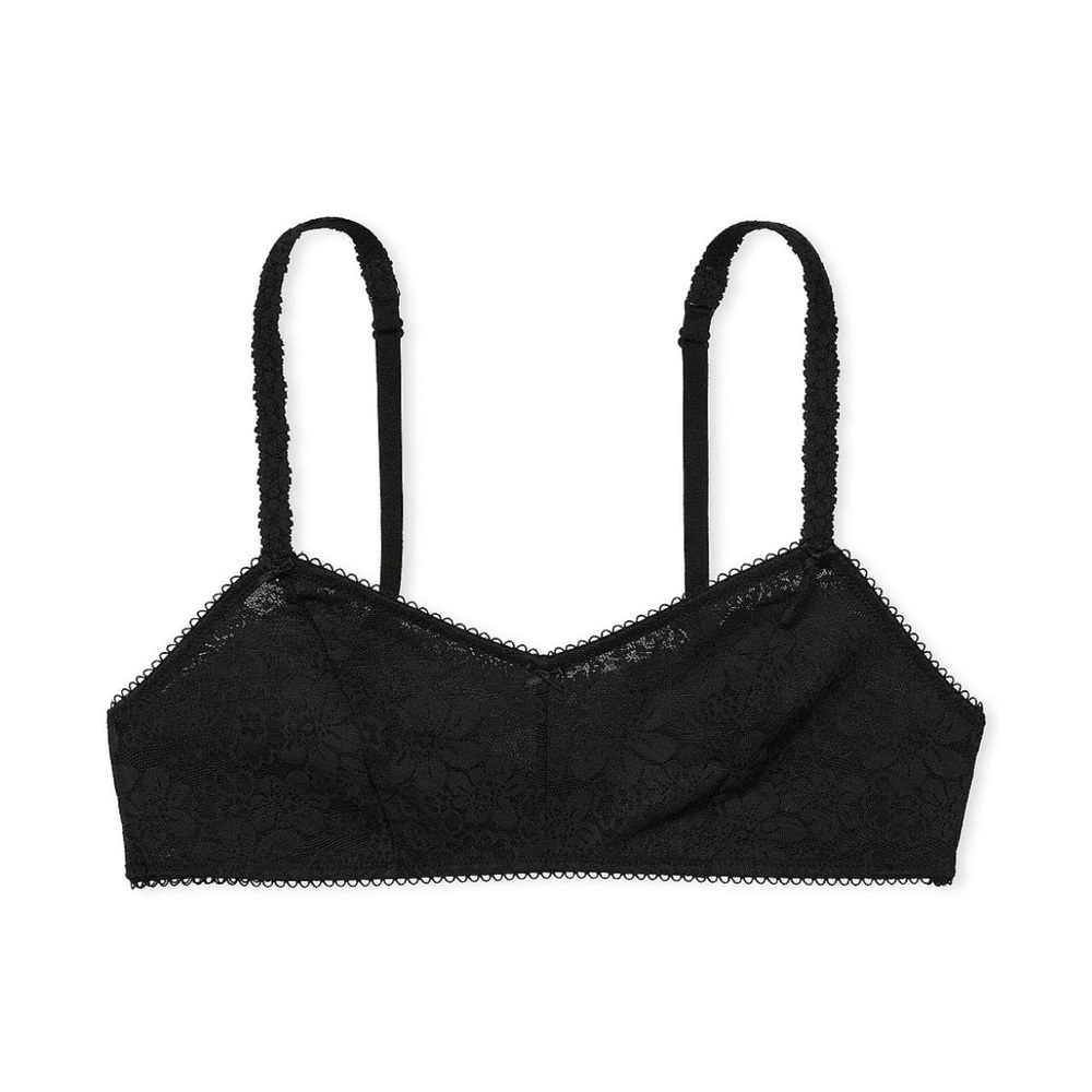 VS Pink black lace wink unlined scoop bralette Large DD lacey stretchy